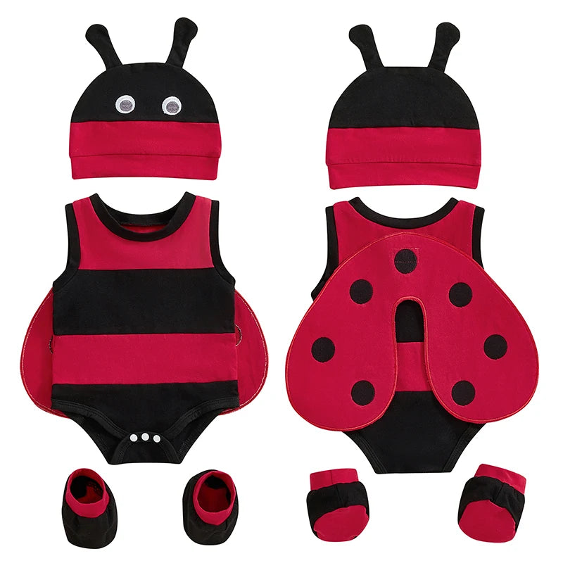 4 Piece Baby Ladybug Romper Set Wings Hat Socks Baby Clothes