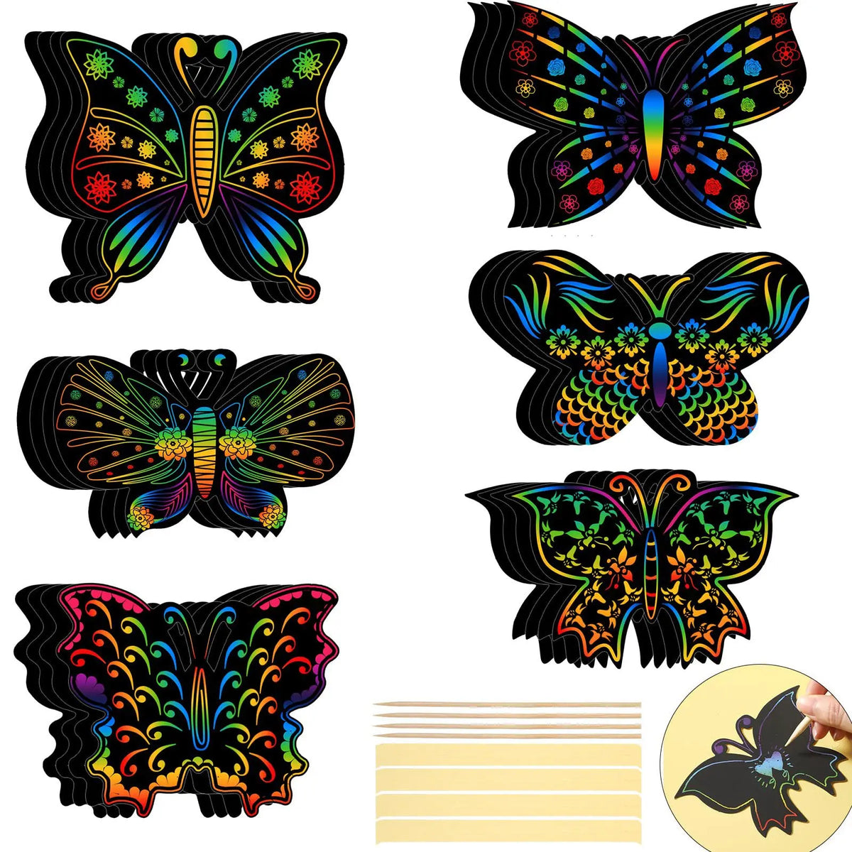 Set of 12 Magic Scratch Art Butterfly Scratch Drawing Cards
