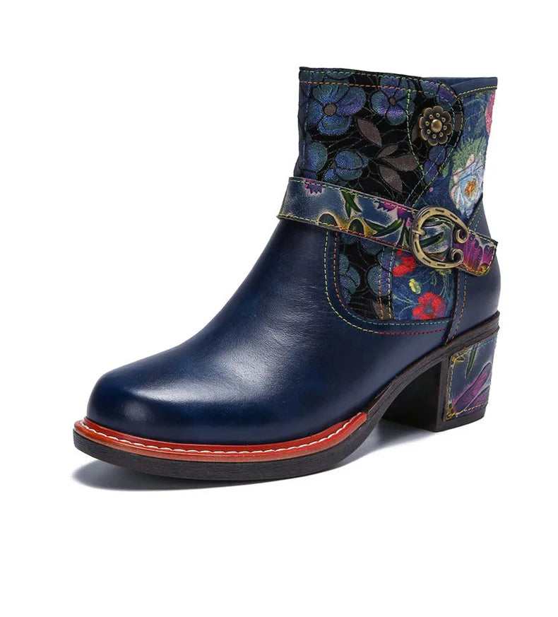 Violet's Floral Boots Genuine Leather Hand-painted Short Boots