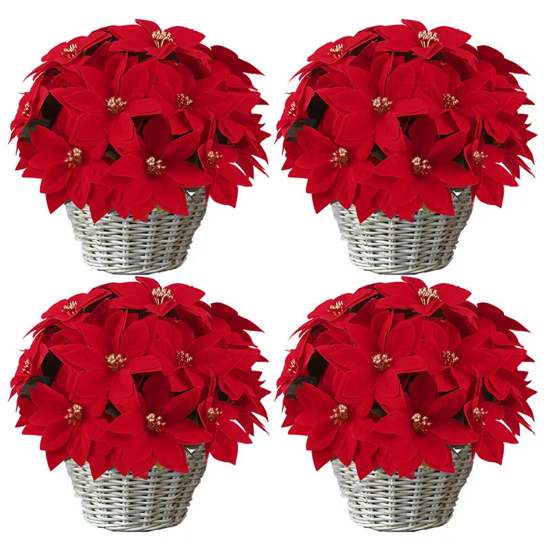 Artificial Christmas Red Poinsettia Flower Bouquets