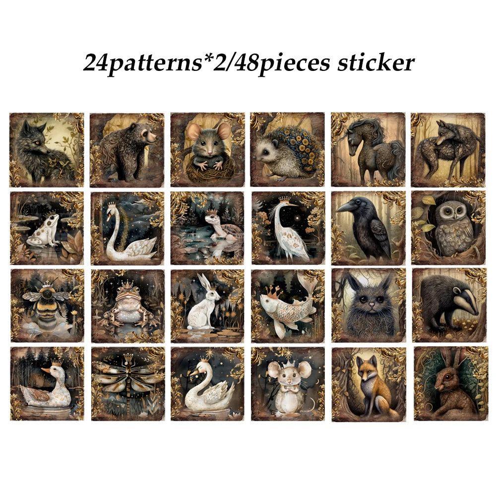 60 pieces Art Papers and Stickers Forest Crown Animals Ephemera DIY Scrapbooking Gallery Wall Set