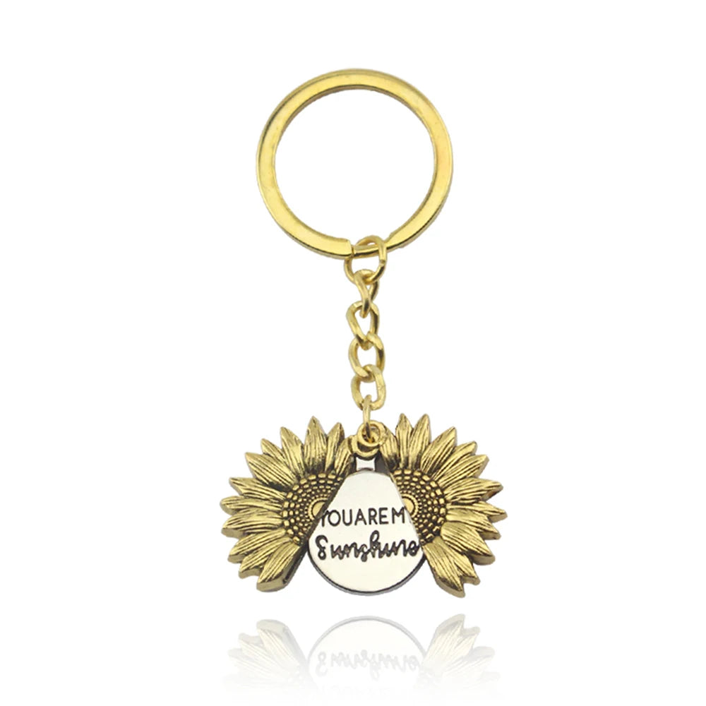 You Are My Sunshine Keyring Open Locket Sunflower Pendant