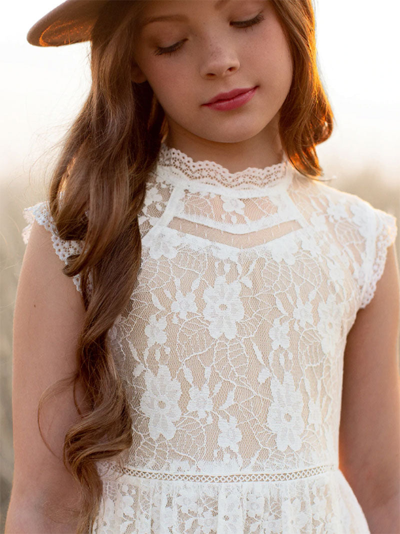 Girls Flower Girl Dress Lace Cotton Maxi Dresses