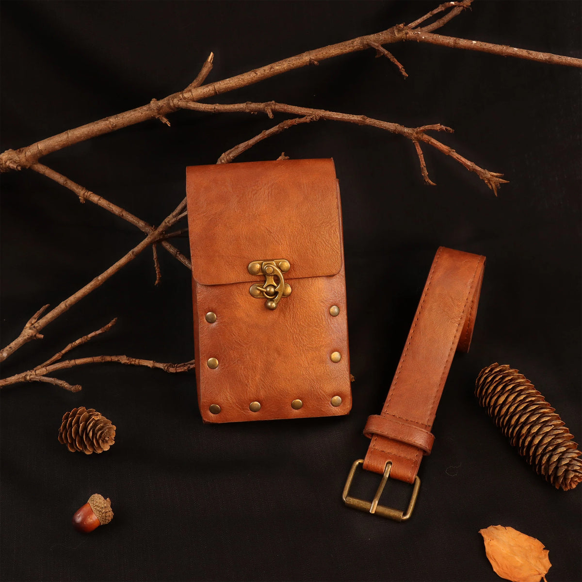Medieval Leather Belt Copper Coin Scabbard Waist Bag Renaissance Cosplay