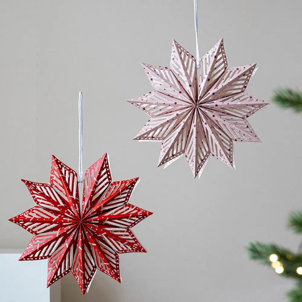 Paper 3D Christmas Tree Lampshade Hanging Snowflake Shape Star Decorative Lampshade Ceiling Pendant 30cm