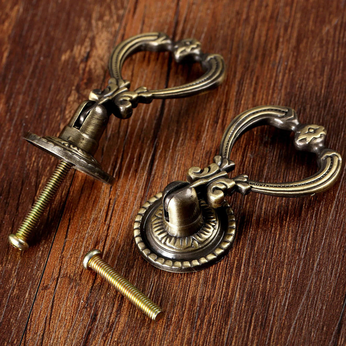 Two Antique Brass Furniture Hardware Handles Cabinet Knobs Drawer Pull