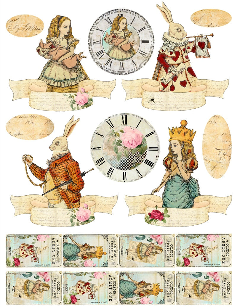 Vintage Alice In Wonderland Theme Scrapbooking Stickers