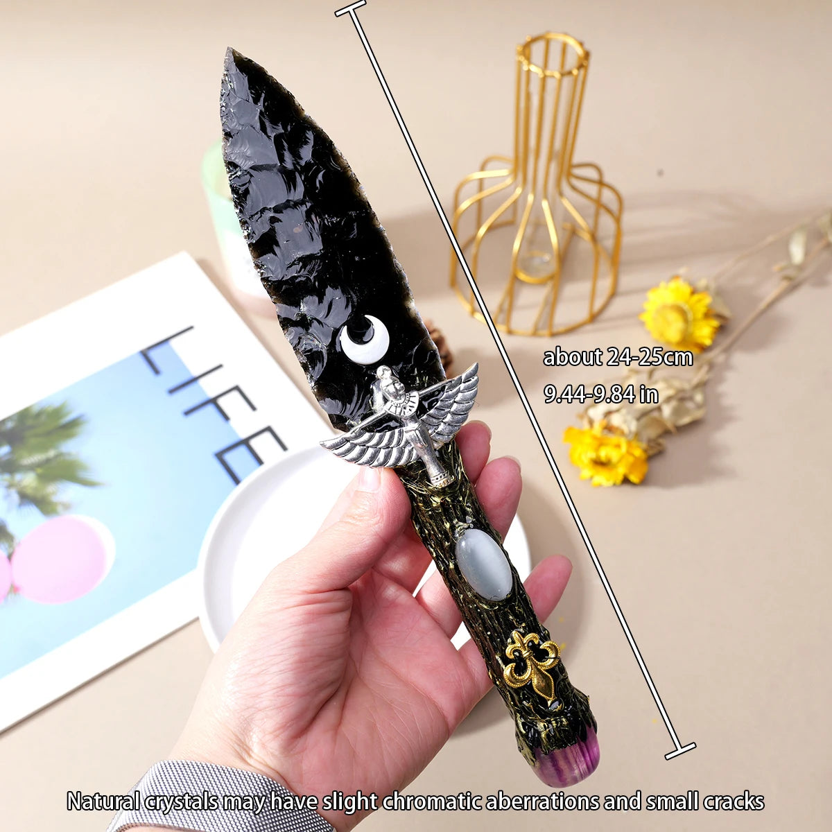 Helka's Natural Crystal Obsidian Dagger Stone Altar Knife