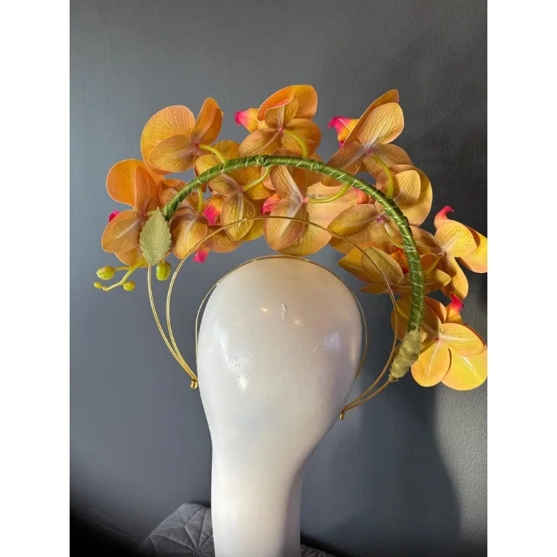 Orchids Fascinator Orange Hot Pink Race Season Headpiece