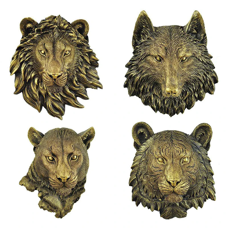 Resin Tiger Lion Wolf Bear Animal Head Wall Decor