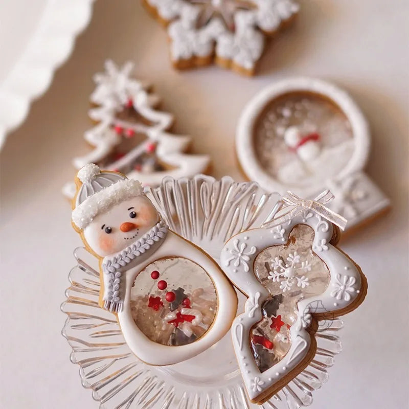 Christmas Cookie Cutter and Stamps Plastic Snowman Snowflake Xmas Tree Fondant Biscuit Mould Cake Decor Baking Supplies
