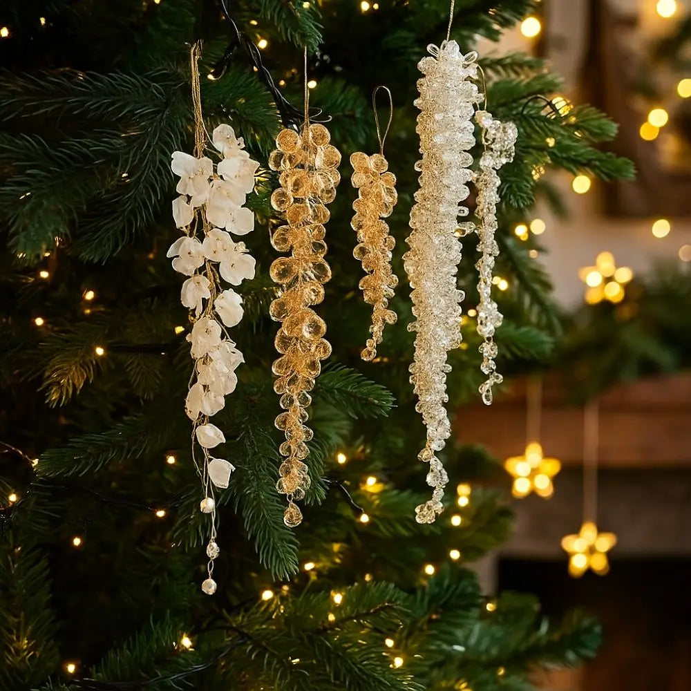 Christmas Icicle Flowers Grapes Glitter Christmas Branches Handmade Acrylic Xmas Tree Ornaments