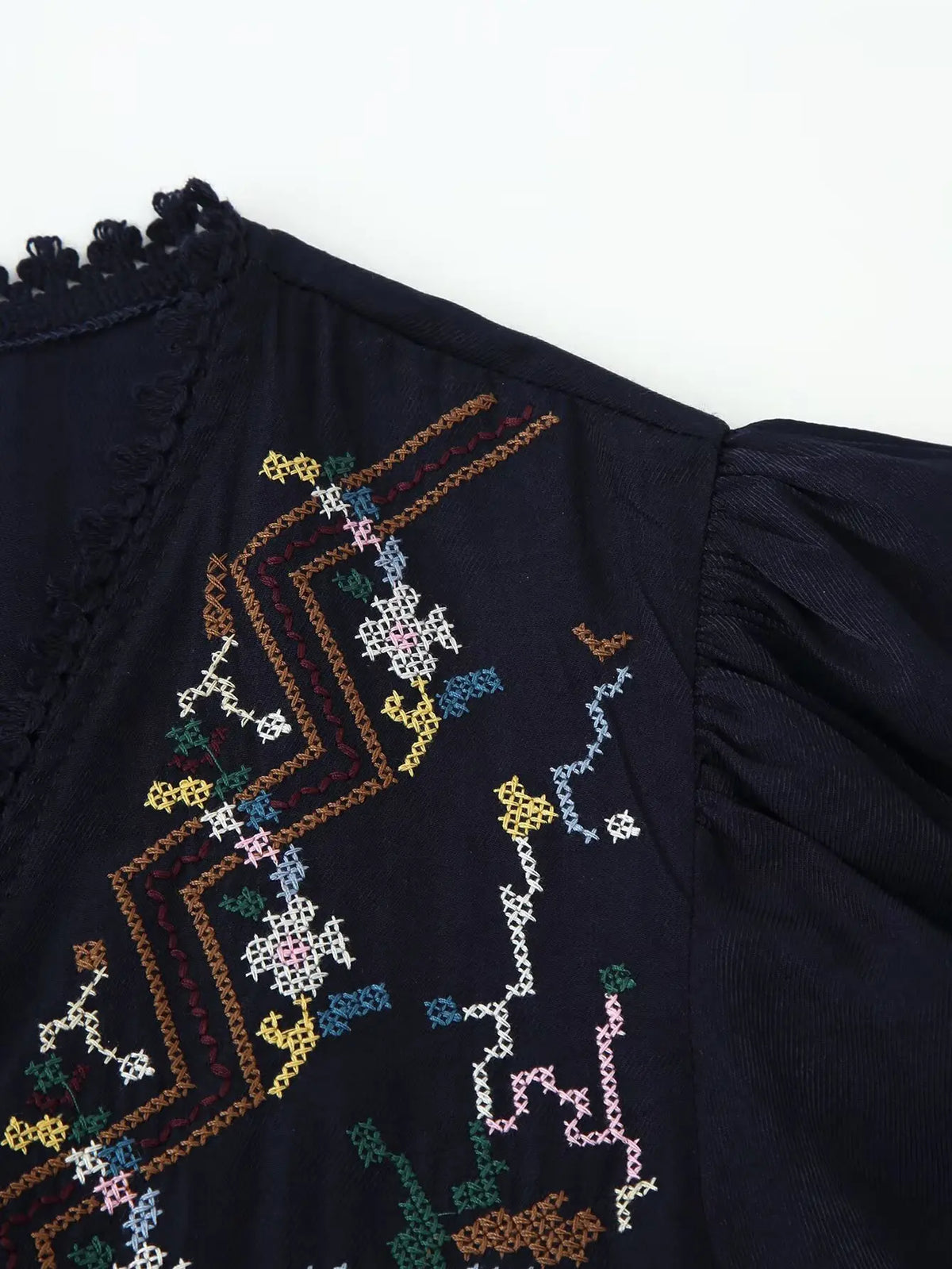 Toni's Totem Flower Navy Embroidered Short Sleeve Jacket Short Coat