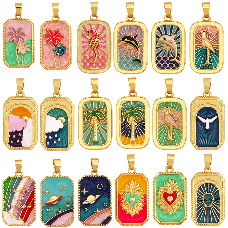 Enamel Heart Flower Dolphin Charm Pendants 18K Gold Plated DIY Bracelets Necklaces Jewellery Making Supplies