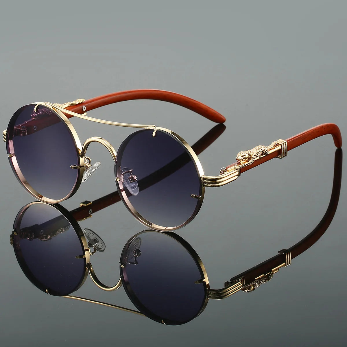 Round Retro Cape Sunglasses Double Bridge