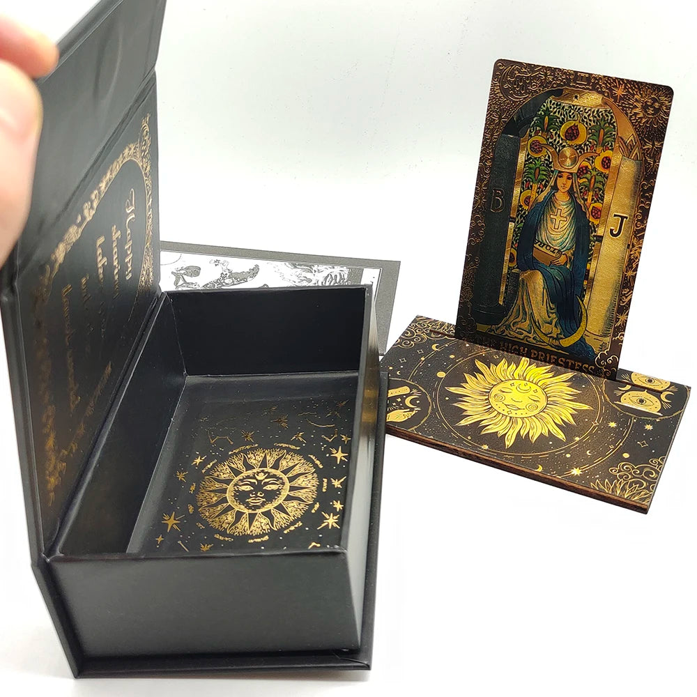 Gold Foil Divination Tarot Cards Set With Wooden Card Stand Box Gift Set