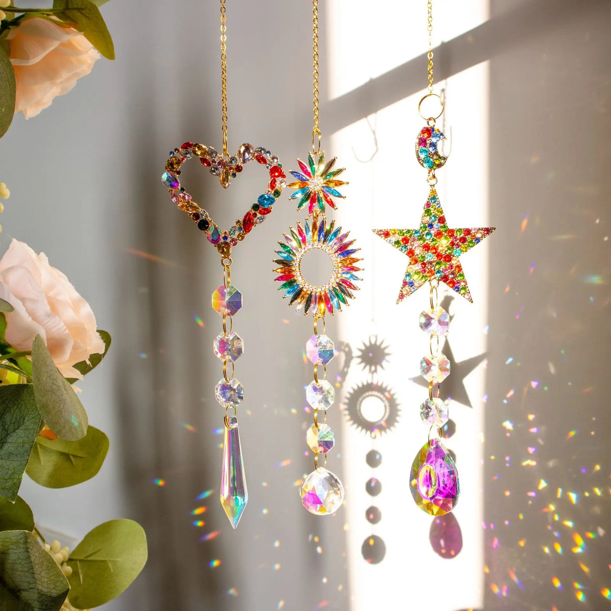 Star, Sun, Heart Crystal Sun Catchers Hanging Rainbow Prisms