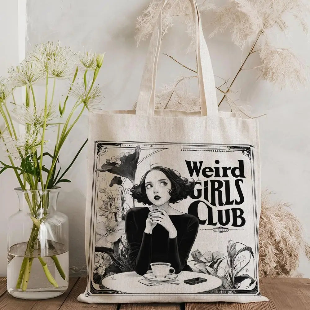 W-Weird G-Girls Club Storage Bags Double-Sided Print Canvas Tote Bag Large Capacity Shopping Bag