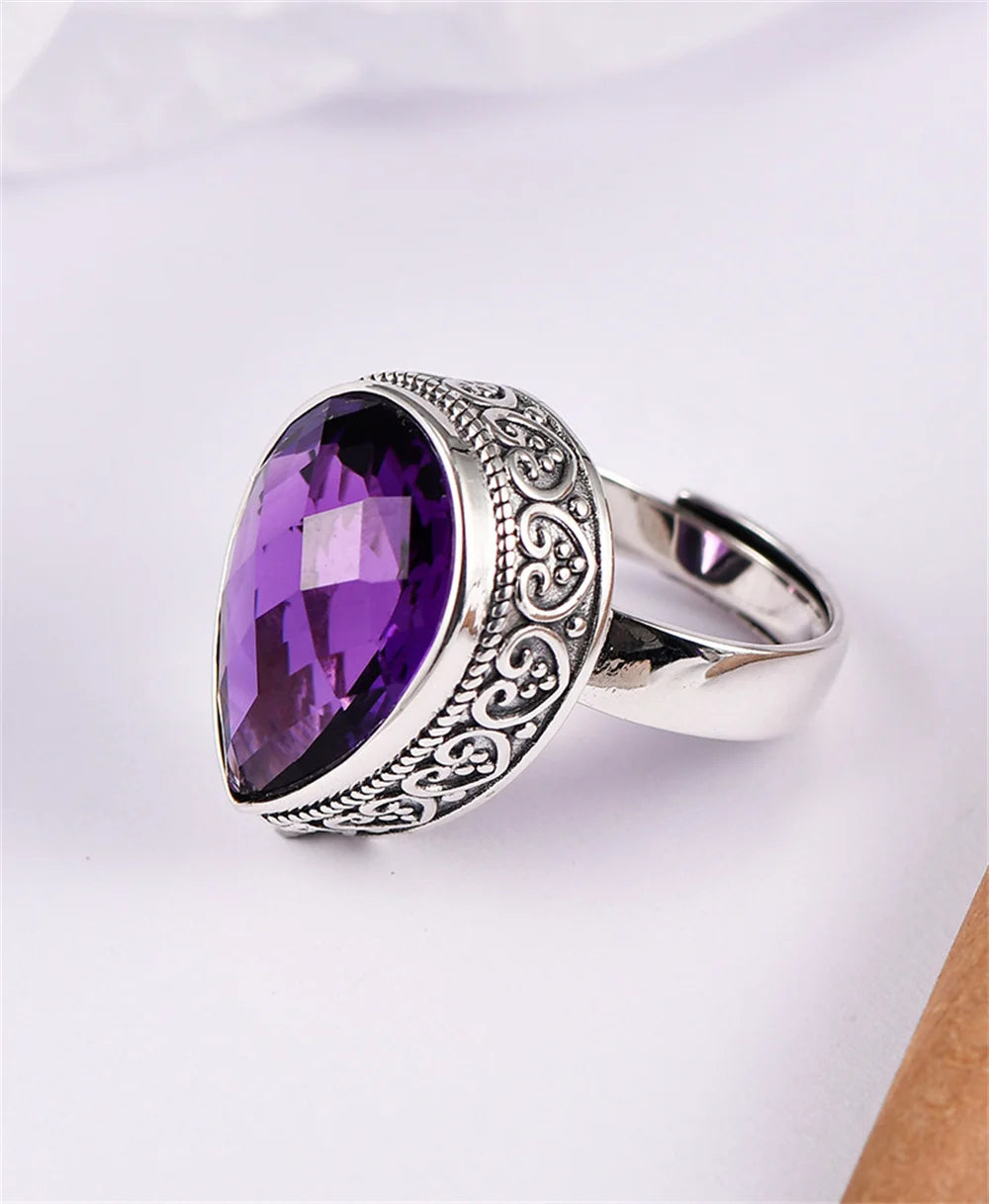 Tear of the Kraken S925 Sterling Silver Ring Waterdrop Amethyst