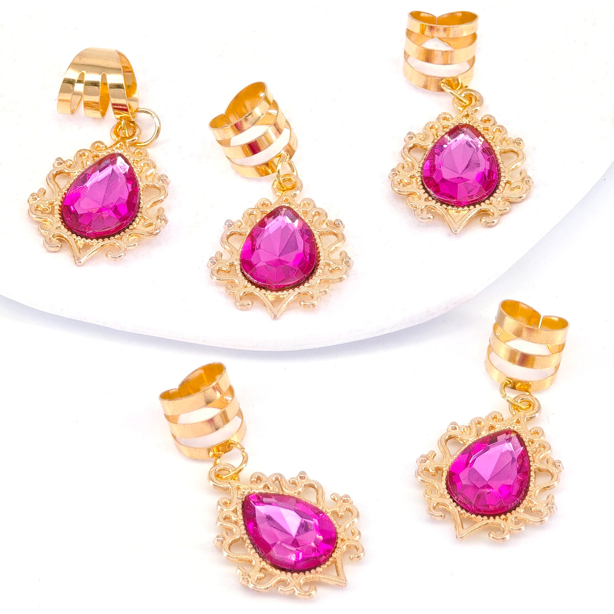 5pcs Braid Clips Filigree Alloy Inlaid Rhinestone Teardrop Pendant Hair Accessories