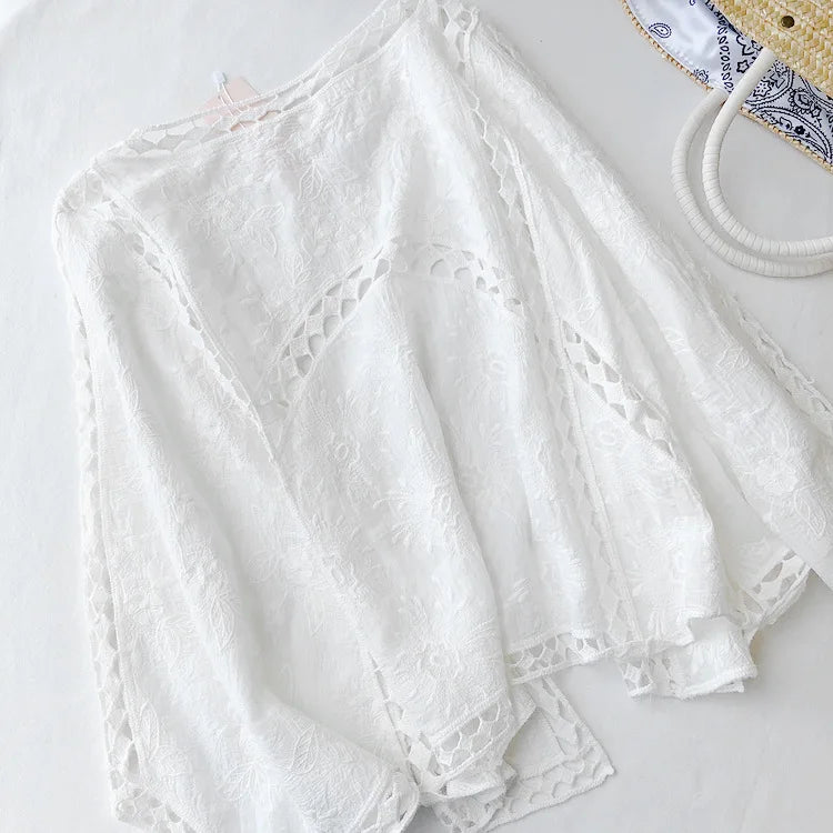 Faith's Cotton Linen Open Stitch Embroidered Summer Cover-Ups