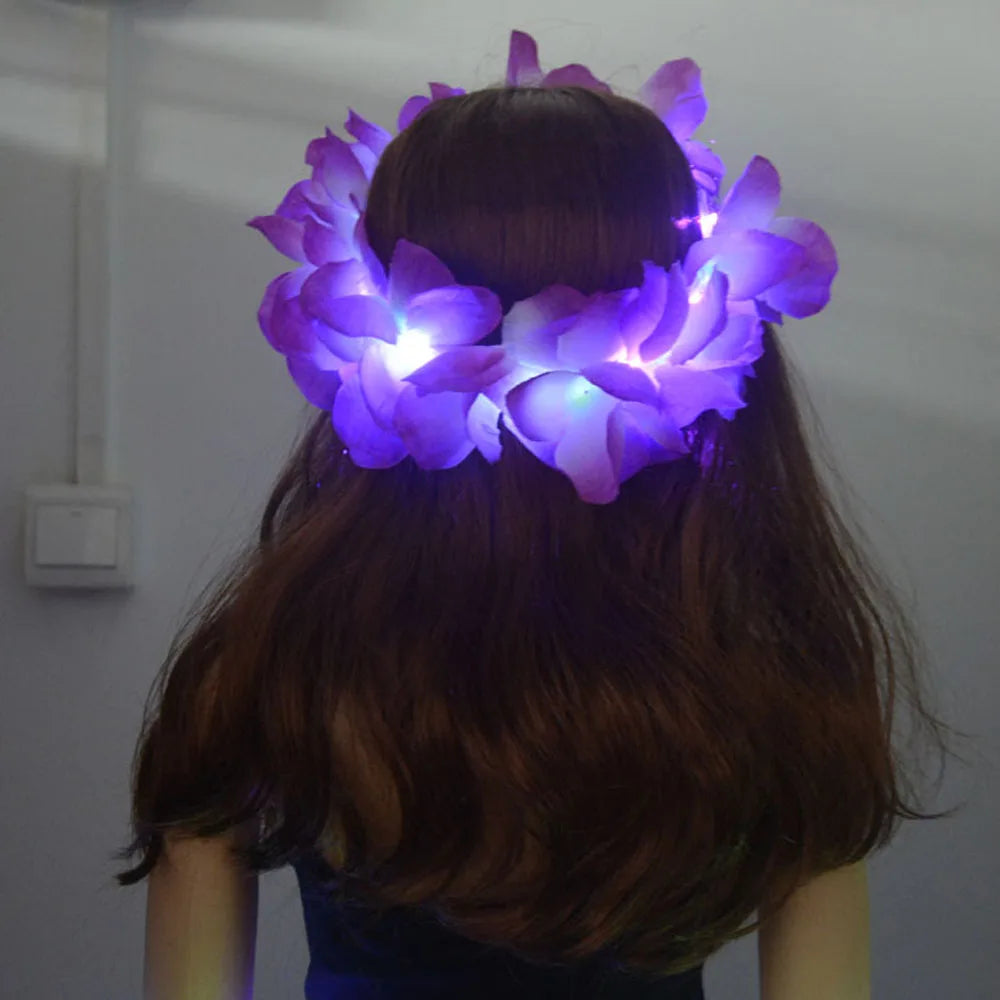 LED Light Up Hawaiian Lei Flower Crown Wreath