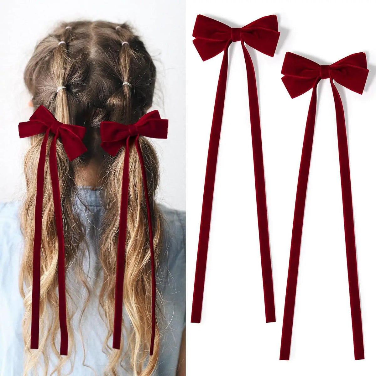 1 Pair Long Velvet Ribbon Bow Hairpins Hair Clips Barrettes