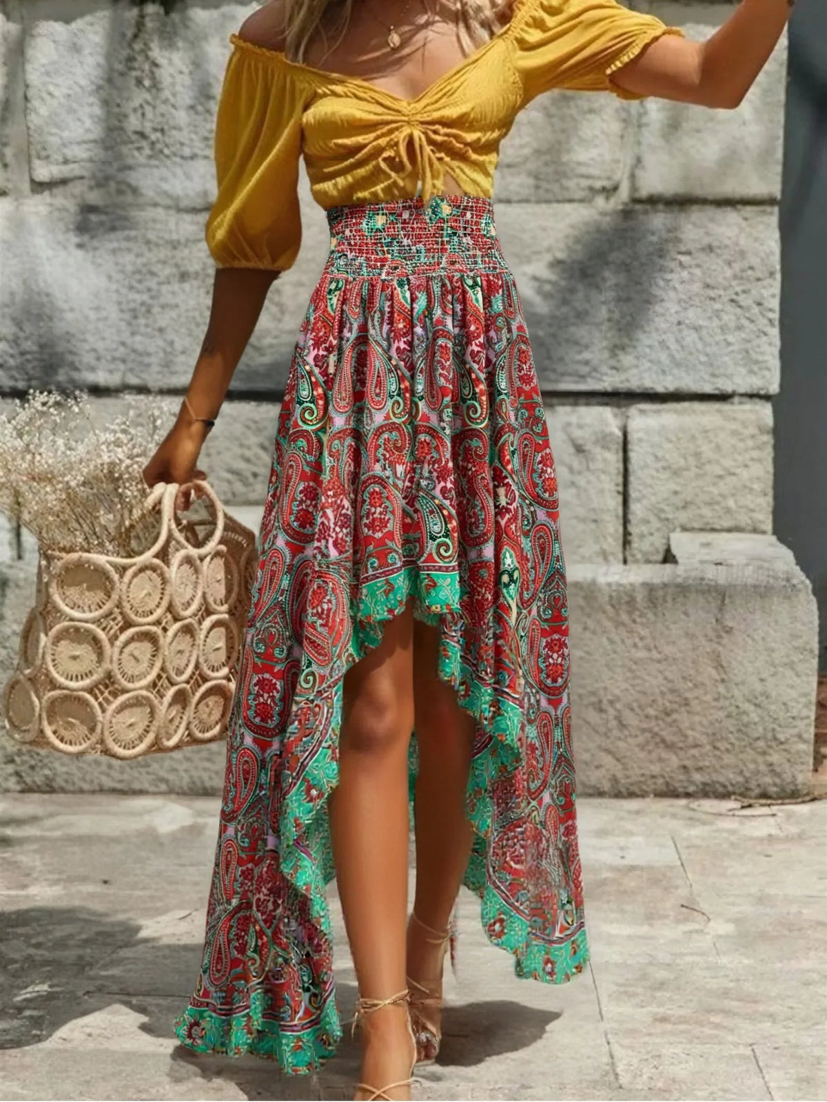 Nahlia's Wild Floral Print High Low Beach Boho Skirt