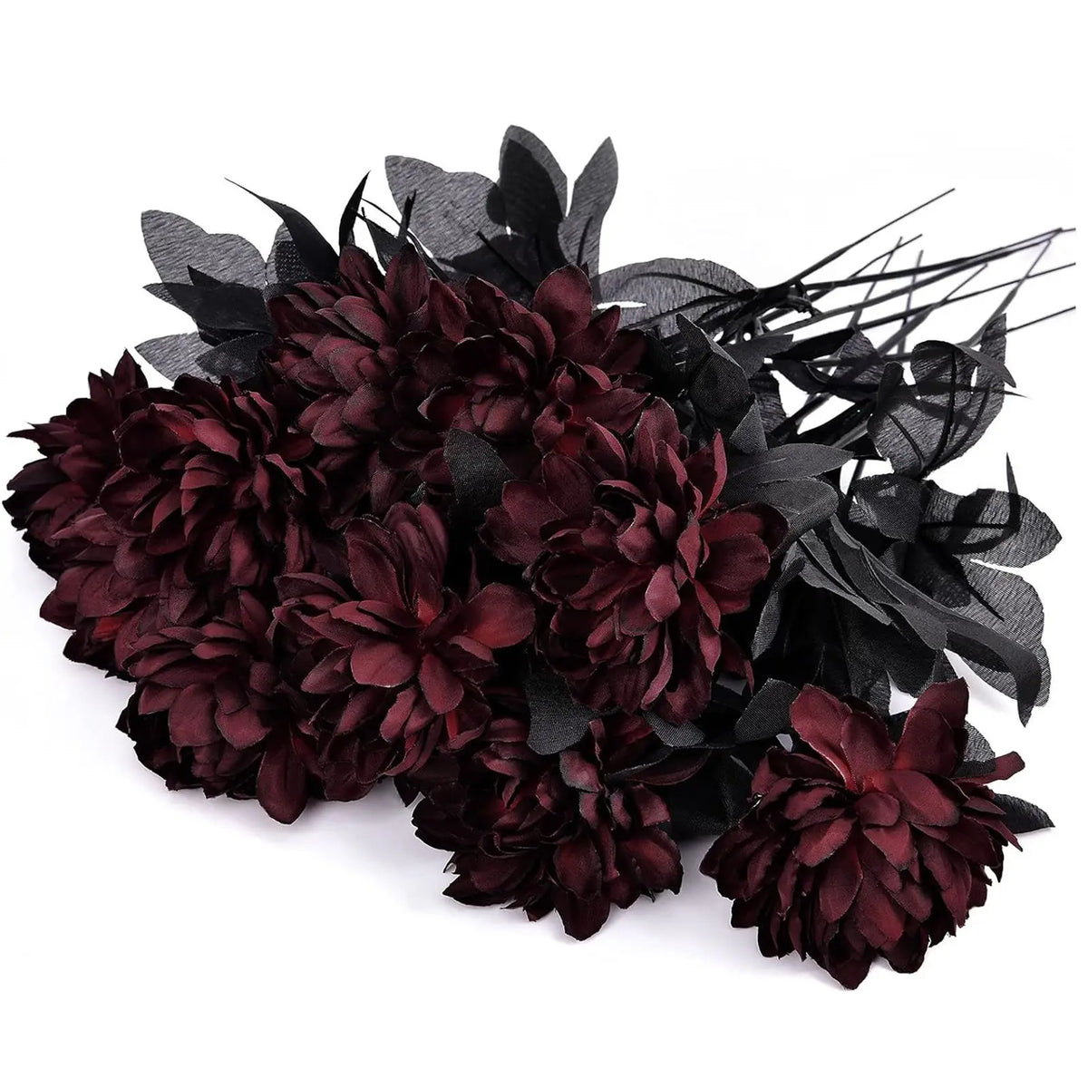 Black Dahlia Halloween Decoration Burgundy Artificial Flower Branch Arrangement Table Home Party Decor