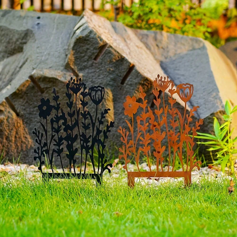 Rusty Metal Wildflower Stake Garden Decor