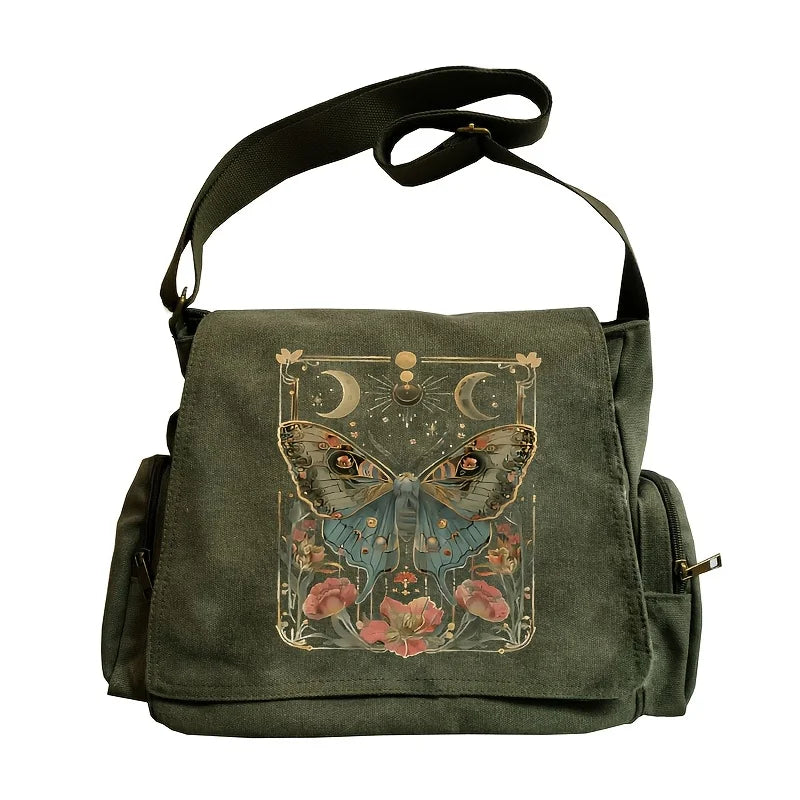 Luna Moth Art Nouveau Print Canvas Shoulder Bag Crossbody Messenger Bag