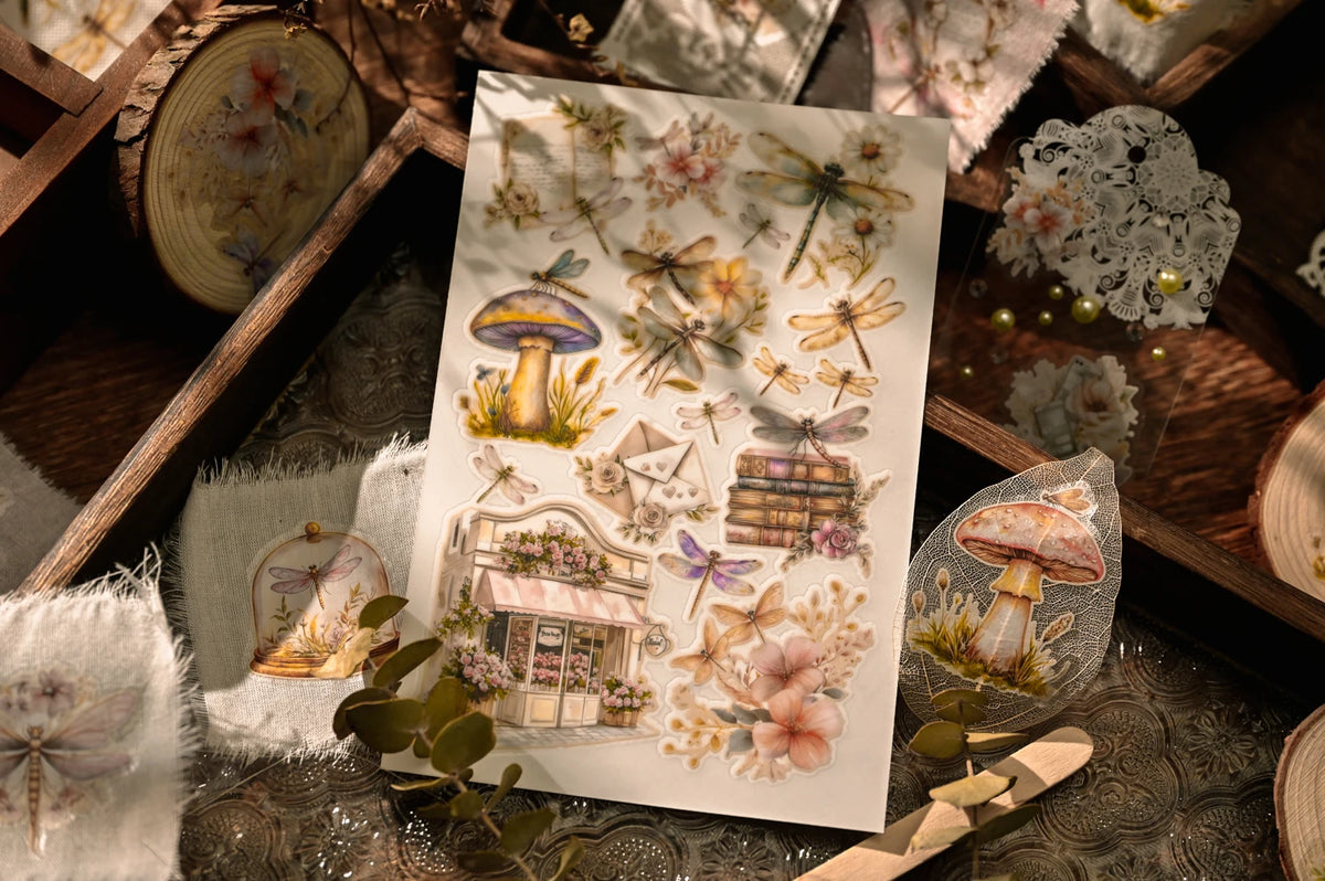 Dragonfly & Mushroom RUB ON Transfer Stickers for Scrapbooking Junk Journal DIY Craft