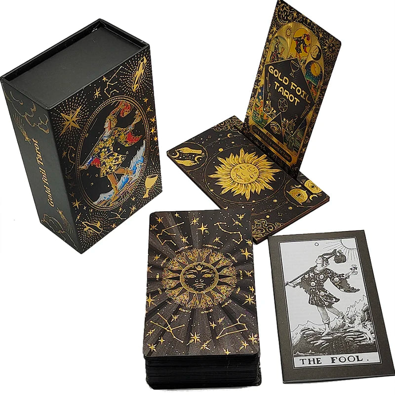 Gold Foil Divination Tarot Cards Set With Wooden Card Stand Box Gift Set