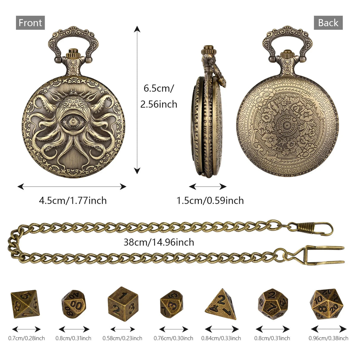 Brass DND Dice Case Vintage Cthulhu Pocket Watch One Eyed Octopus Pocket Watch Style Case