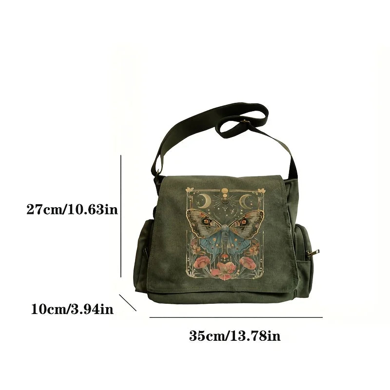 Luna Moth Art Nouveau Print Canvas Shoulder Bag Crossbody Messenger Bag