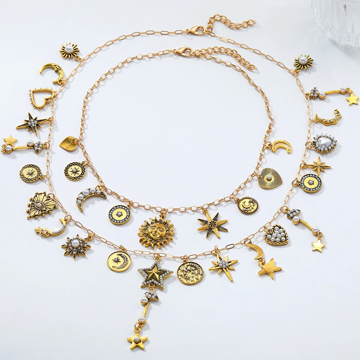 Celestial Charm Sun Flower Stars Moon Heart Charms Multi Layered Necklaces