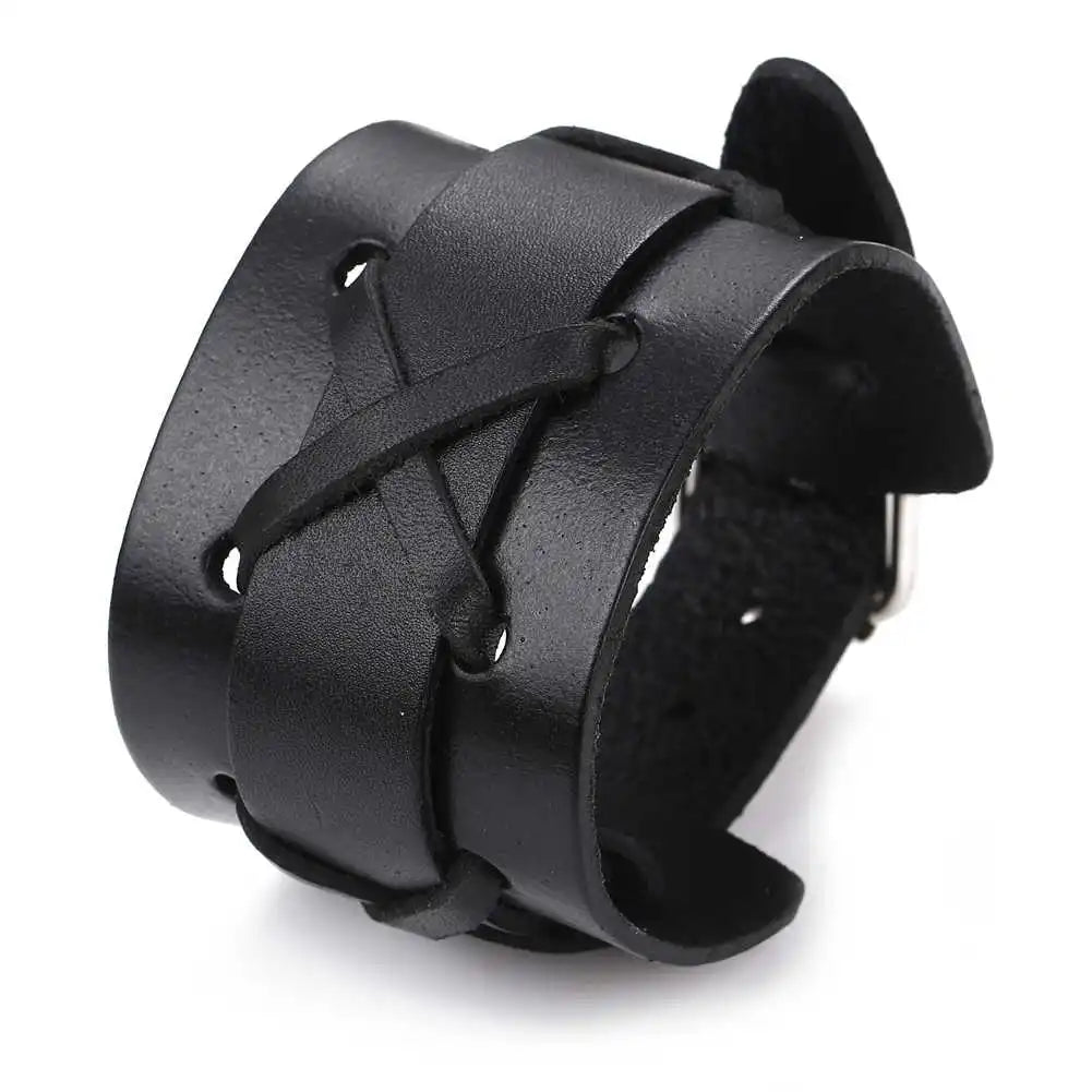 Genuine Leather Wristband Bracelet for Men Handmade Wrist Cuff