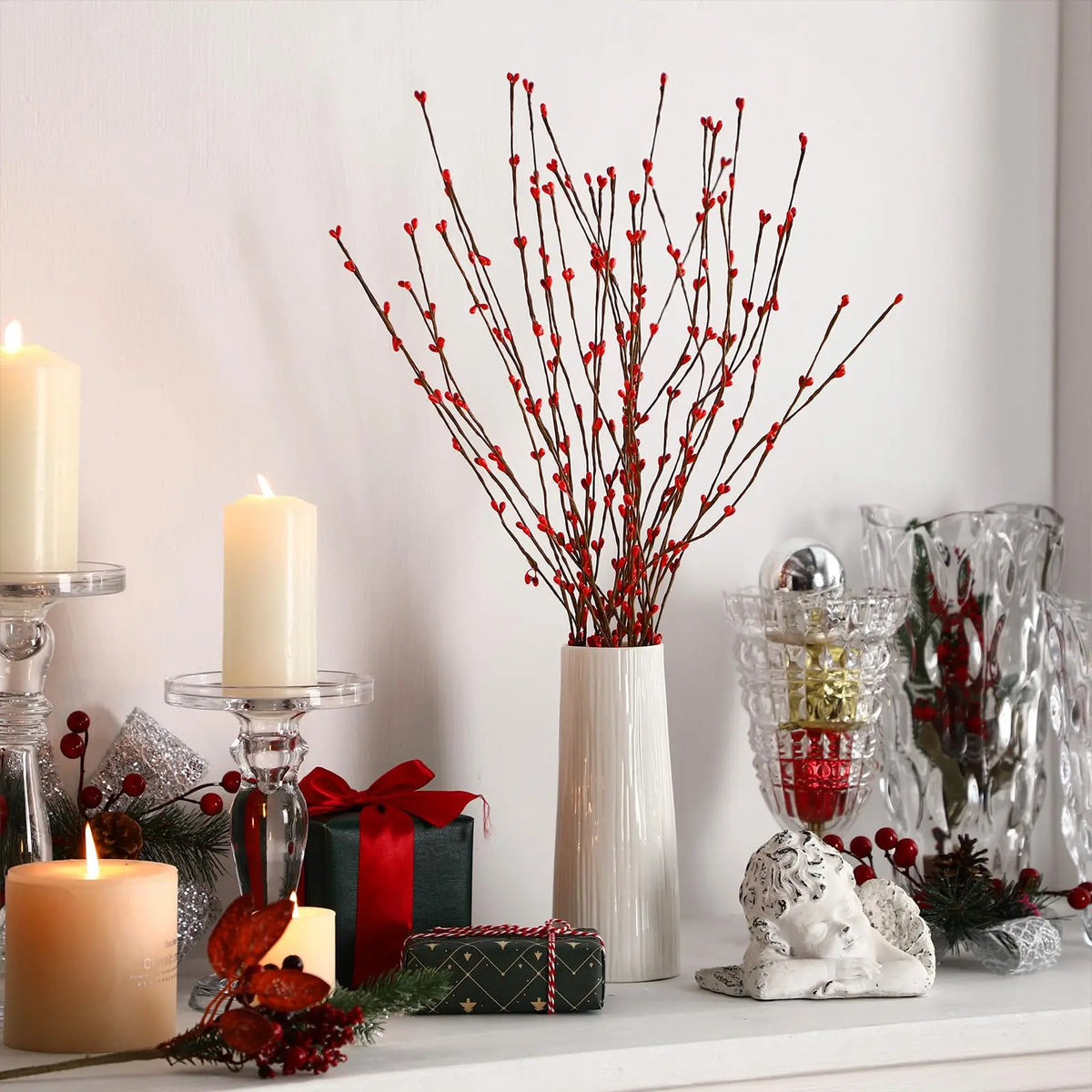 30PCS Artificial Red Pip Berry Picks 65cm Stems DIY Wreath Garland Christmas Decorations