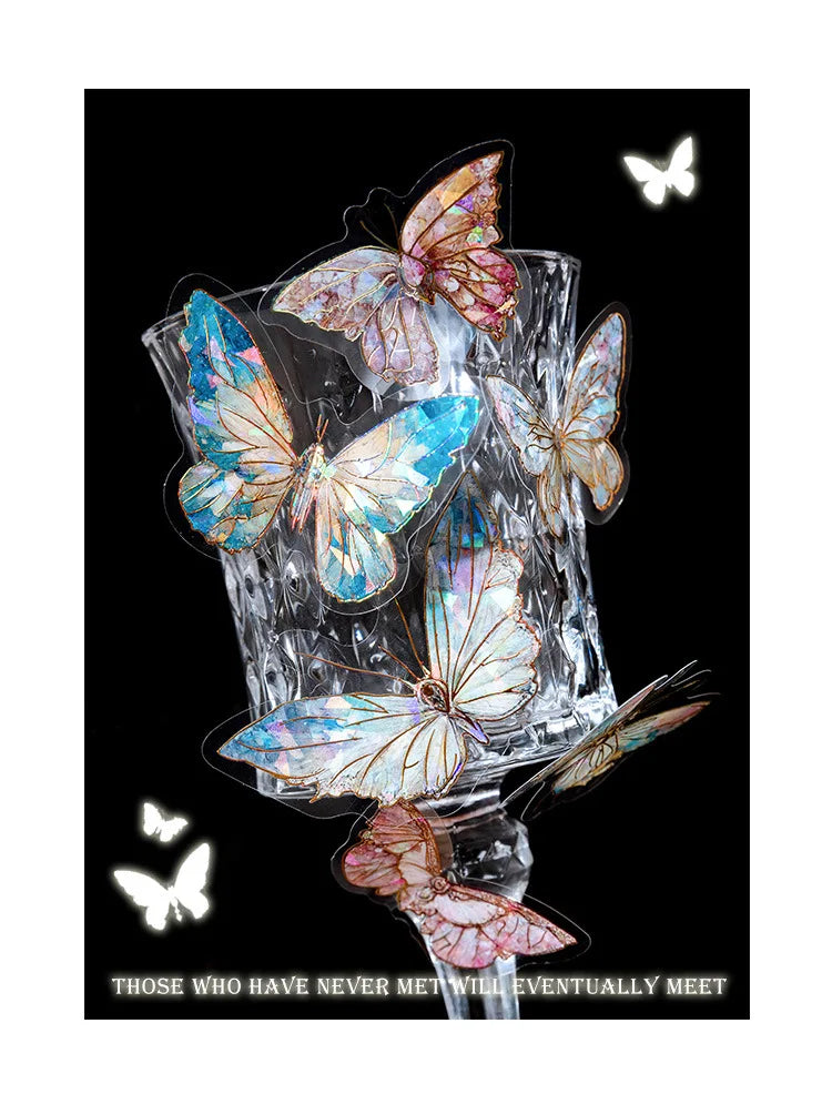 20pcs Ice Crystal Laser Butterfly PET Stickers DIY Scrapbooking Junk Journaling