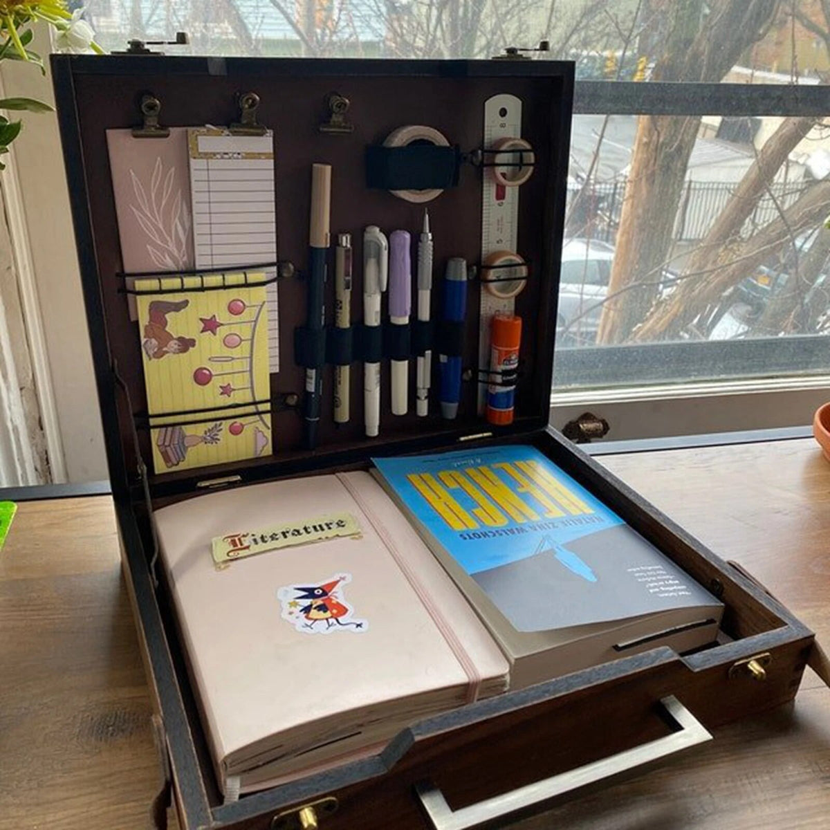 Wandering Writers Artists Wooden Messenger Box Bag Organiser