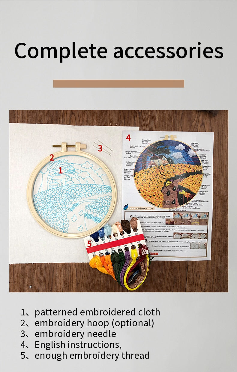 DIY Floral Landscapes Beginner Embroidery Set With Hoop DIY Craft Kits