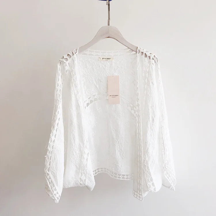 Faith's Cotton Linen Open Stitch Embroidered Summer Cover-Ups