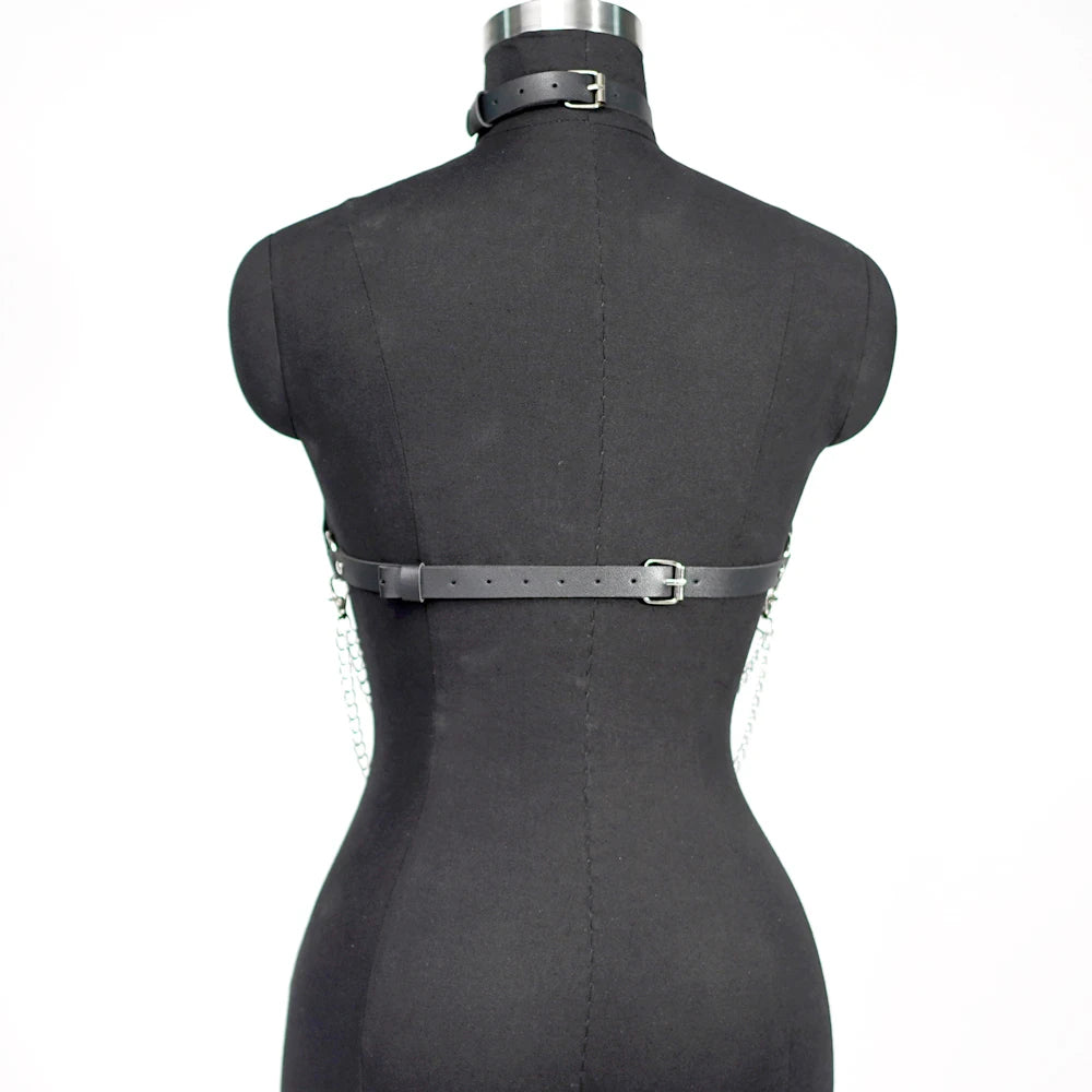 Rib Cage Harness Chest Body Harness Gothic Punk Faux Leather & Chains