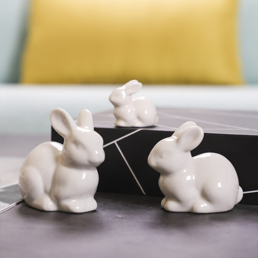 Miniature White Rabbit Easter Bunny Figurine Home Decor