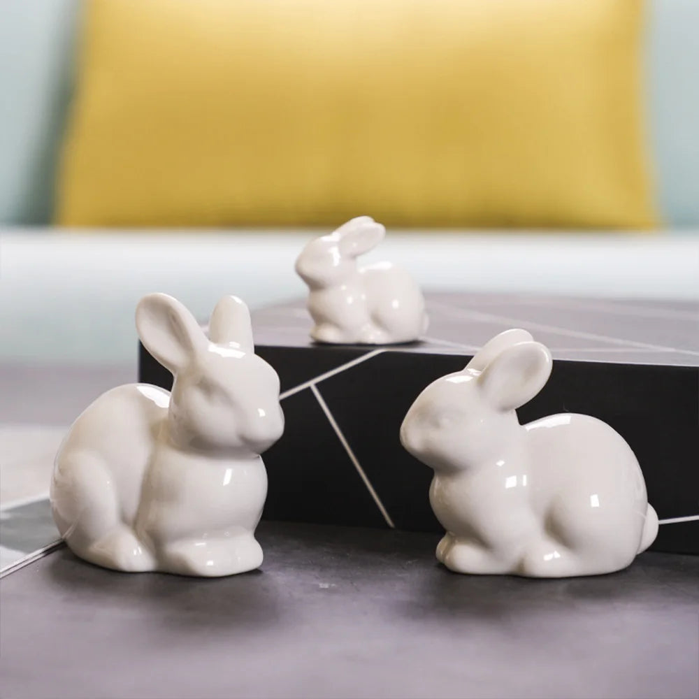 Miniature White Rabbit Easter Bunny Figurine Home Decor