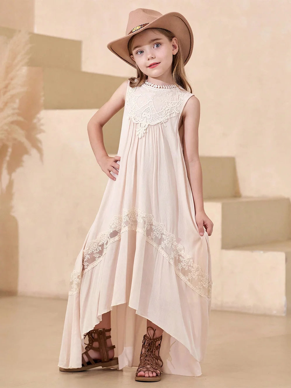 Summer Girls' Sleeveless Embroidered Trailing Skirt Photoshoot Worthy Maxi Dress