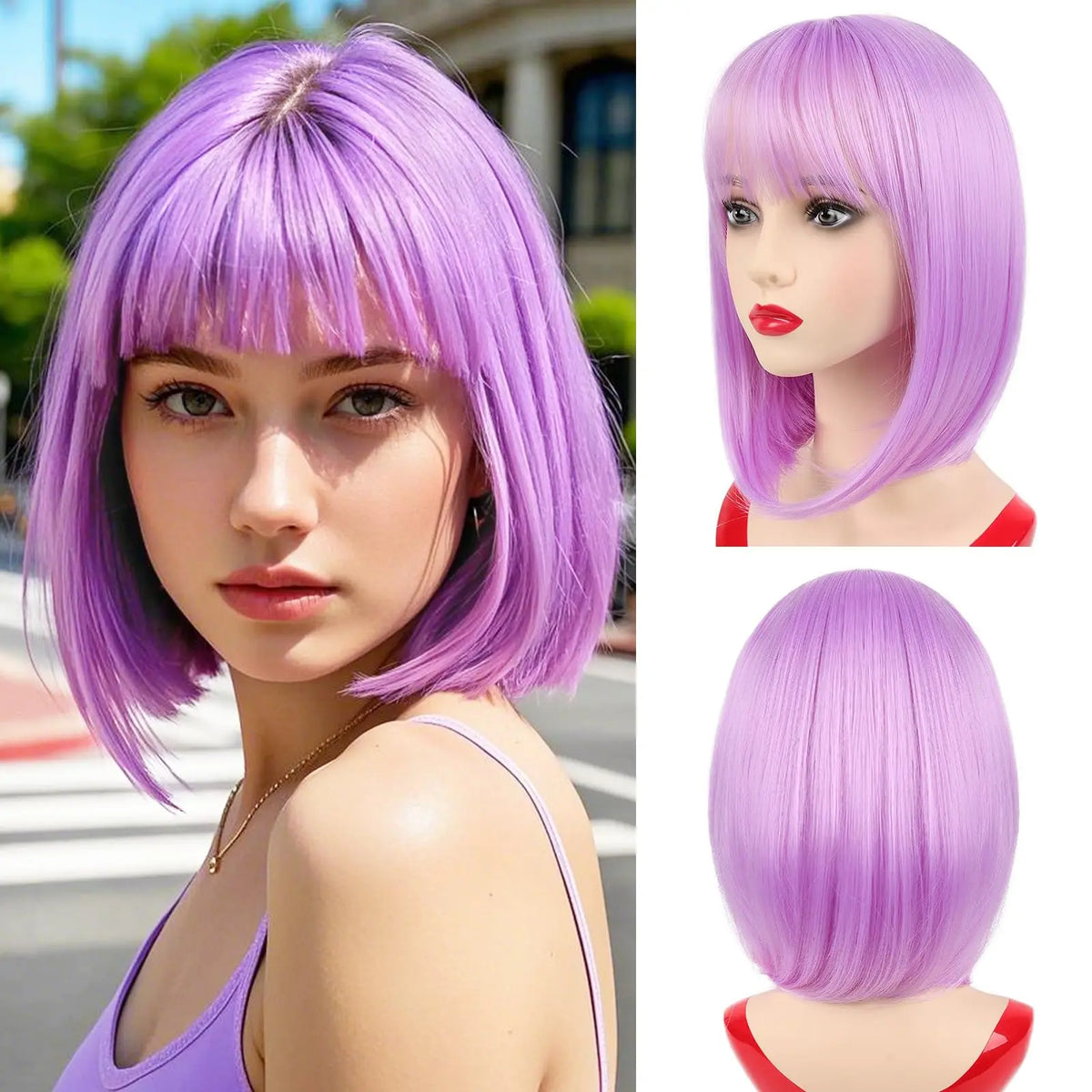 Synthetic Party Wigs Colourful Rainbow Bob with Bangs Hairstyle Halloween Cosplay