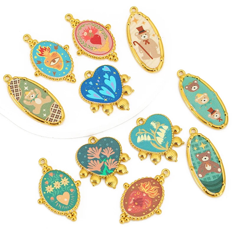 Three Enamel Little Bear Love Charms Stainless Steel Pendants for DIY Bracelets Jewellery Earrings Making