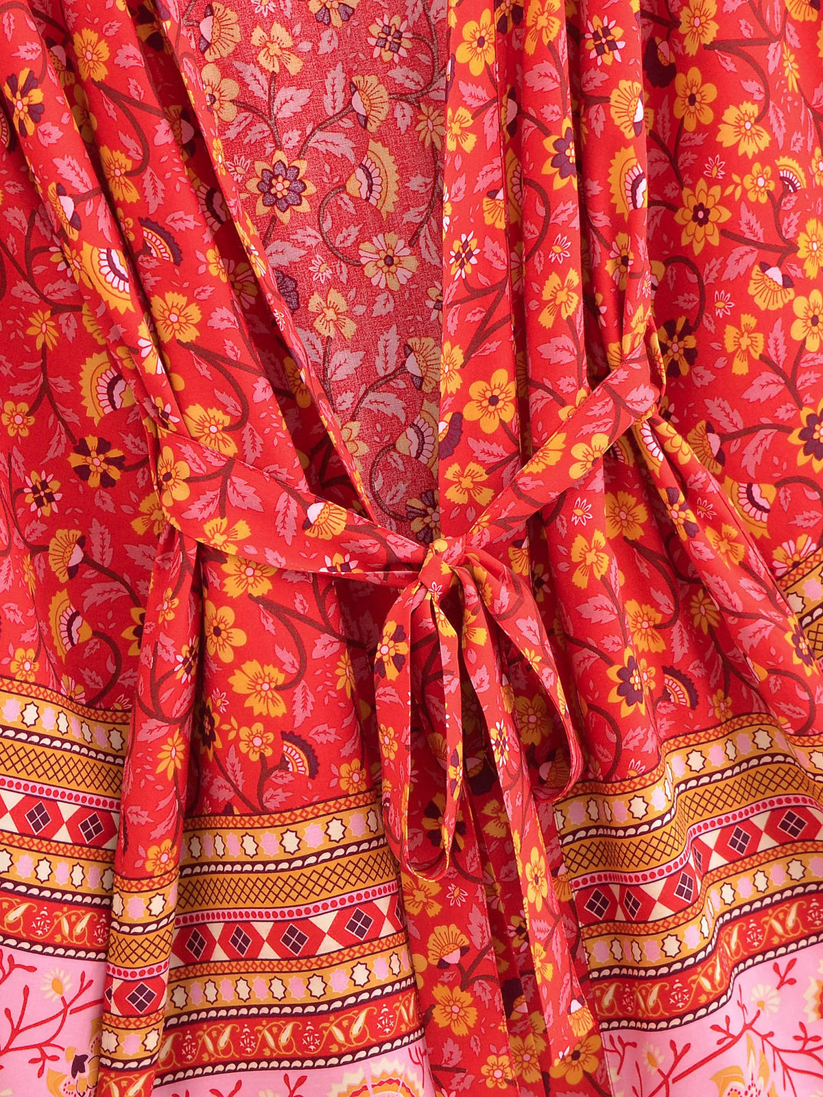 Red Flower Boho Cover Up Kimono