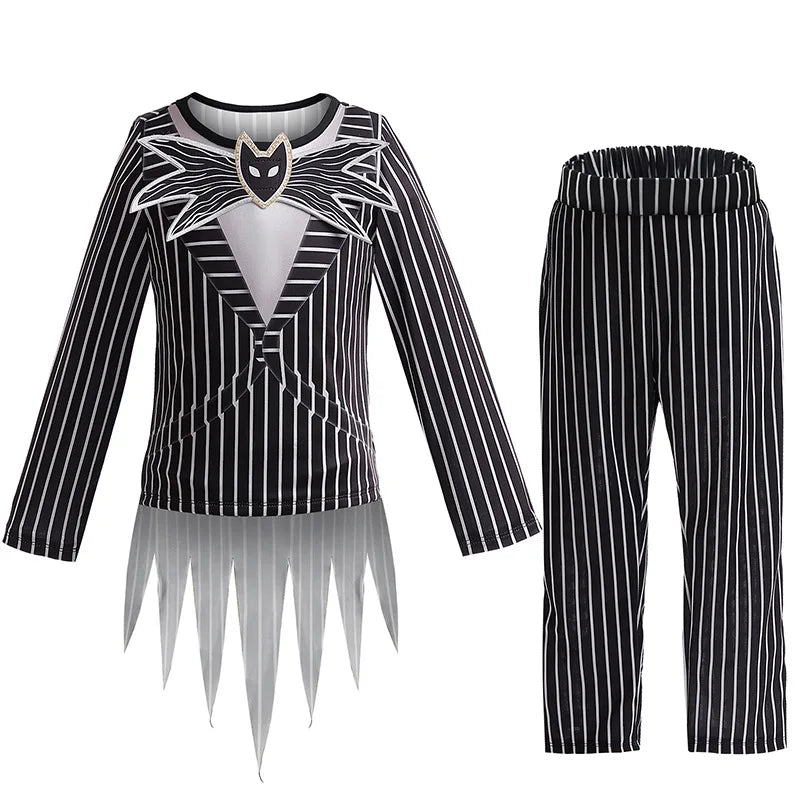 Children's Halloween Cosplay Nightmare Before Christmas Costumes Kids Girls Sally Dress Boys Skeleton Jack Clothing Set